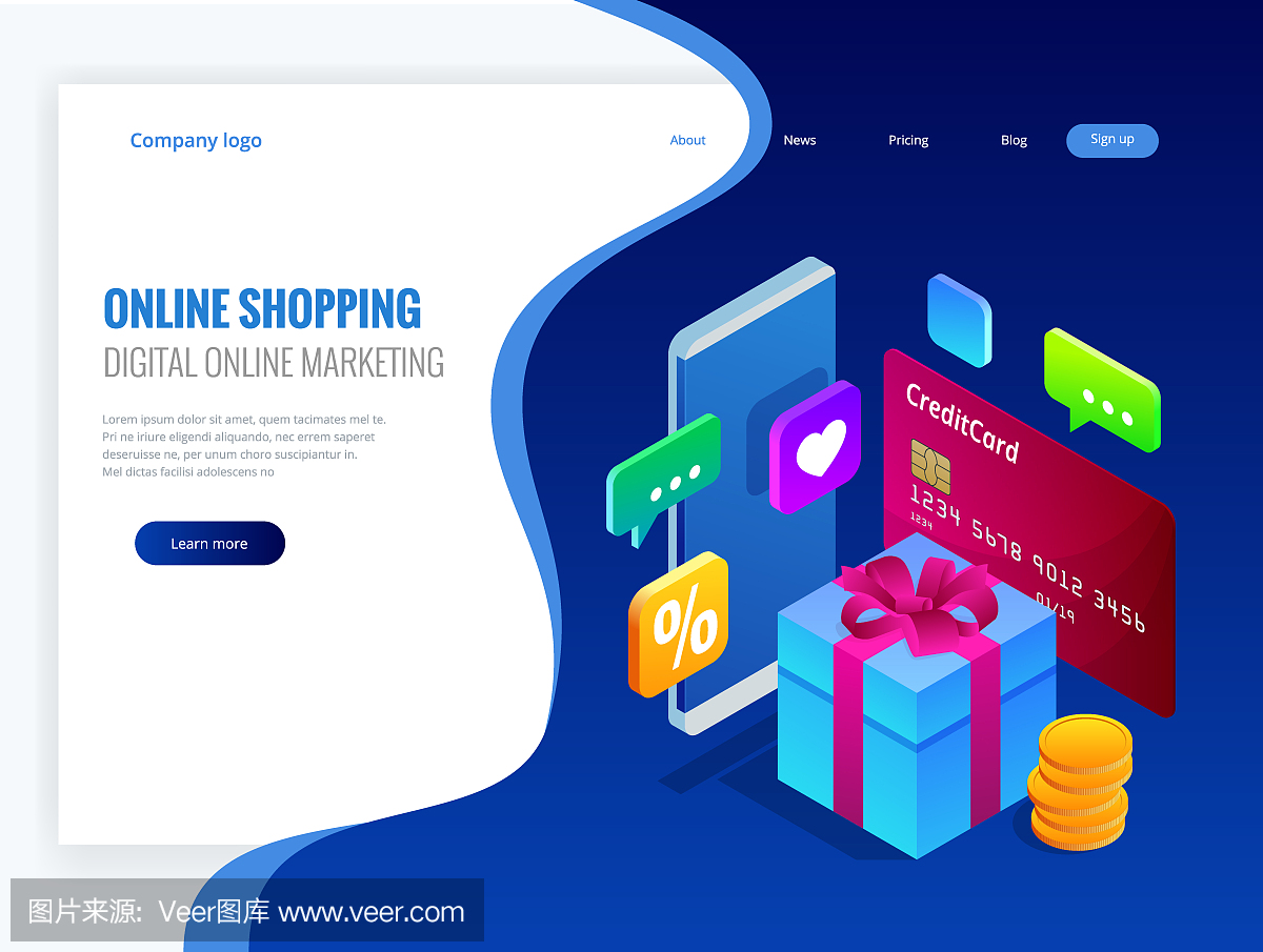 等距網(wǎng)上購(gòu)物概念。數(shù)字網(wǎng)絡(luò)營(yíng)銷商業(yè)銷售概念。最好的禮物。矢量圖